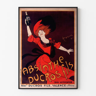 Reklamowy plakat vintage Absinthe Ducros, oprawiony w cienką ramę na jasnej ścianie.