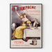 Plakat reklamowy vintage Champagne Scohyers de Dorlodot, w cienkiej ramie na jasnej ścianie.