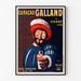 Wintage plakat reklamowy Curaçao Galland, w wąskiej ramie na jasnej ścianie.