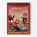 Wintage plakat reklamowy Grandes Galeries modernes, Agen, w cienkiej ramie na jasnej ścianie.