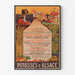 Plakat reklamowy vintage Potasses d’Alsace, w cienkiej ramie na jasnej ścianie.