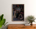 Turystyczny plakat vintage – Vichy, PLM, oprawiony nad drewnianą komodą, między roślinami.