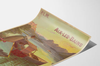 Wintage plakat Aix-les-Bains, PLM, na lekko zagiętej kartce, widok perspektywiczny.