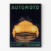 Wintage plakat Automoto, Saint-Étienne, w cienkiej ramie na jasnej ścianie.