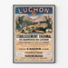 Wintage plakat Bagnères-de-Luchon, uzdrowisko, pokazany w cienkiej ramie na jasnej ścianie.
