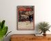 Plakat vintage Cévennes, wycieczki pociągiem, w ramie nad drewnianą komodą, między roślinami.