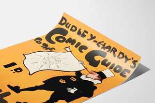 Plakat vintage Dudley Hardy, comic guide, na zakrzywionej kartce, widok w perspektywie.