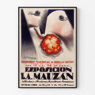Wintage’owy plakat Wystawa Achille Mauzan, w cienkiej ramie na jasnej ścianie.