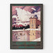 Plakat vintage Font-Romeu, sporty zimowe, w cienkiej ramie na jasnej ścianie.