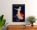 Plakat vintage Francja, wystawa w Paryżu 1937, oprawiony nad drewnianą komodą, między roślinami.