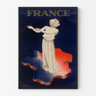 Plakat vintage Francja, wystawa w Paryżu 1937, w cienkiej ramie na jasnej ścianie.