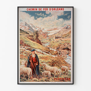 Plakat vintage Gavarnie, chemin de fer d’Orléans, w cienkiej ramie na jasnej ścianie.