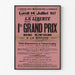 Plakat vintage Grand Prix de Lyon, marsz, w cienkiej ramie na jasnej ścianie.