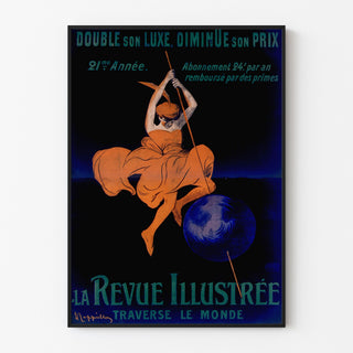 Plakat vintage La Revue illustrée, w cienkiej ramie na jasnej ścianie.