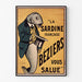 Wintage plakat La Sardine française, Béziers, pokazany w cienkiej ramie na jasnej ścianie.