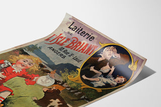 Plakat vintage Laiterie de l’Isle Briant, Angers, na zagiętej kartce, widok w perspektywie.