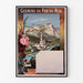 Plakat vintage Lourdes, chemins de fer du Midi, w cienkiej ramie na jasnej ścianie.