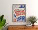 Plakat vintage Paryż 1937, wystawa międzynarodowa, oprawiony nad drewnianą komodą, między roślinami.