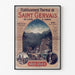 Plakat vintage Saint-Gervais, uzdrowisko, w cienkiej ramie na jasnej ścianie.