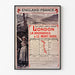 Plakat vintage South Eastern, England-France, w cienkiej ramie na jasnej ścianie.