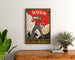 Plakat vintage Stemt SDAP, wybory, oprawiony nad drewnianą komodą, między roślinami.
