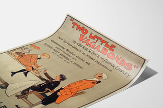 Plakat vintage Two Little Vagabonds, na zakrzywionej kartce, widok w perspektywie.
