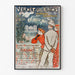 Plakat vintage Vernet-les-Bains, Canigou, w cienkiej ramie na jasnej ścianie.