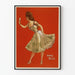 Plakat vintage Anna Held w kwiecistej sukni na czerwonym tle