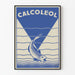 Vintage plakat niebieski Calcoleol z stylizowaną rybą