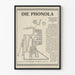 Plakat techniczny vintage Die Phonola - Schemat mechaniczny ilustrowany w czerni i bieli