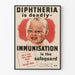 Plakat vintage uświadamiający o szczepieniu przeciw błonicy