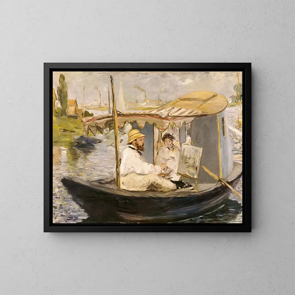 Claude Monet malujący w swoim łodzi-atelier - Édouard Manet — oprawiony obraz na ścianie