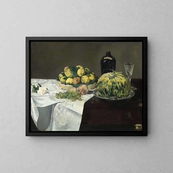Martwa natura z melonem i brzoskwiniami - Édouard Manet — oprawiony obraz na ścianie