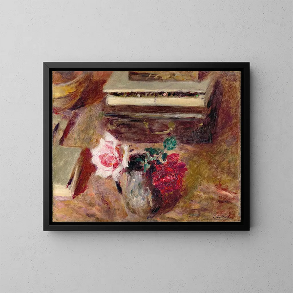 Dwie róże i pudełko pastelów - Édouard Vuillard — oprawiony obraz na ścianie