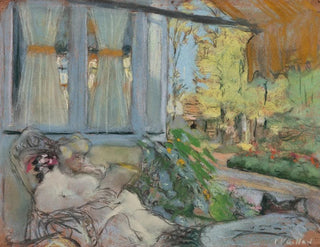 Madame Hessel czytająca na tarasie Clos Cézanne - Édouard Vuillard — widok dzieła