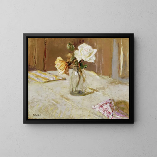 Róże w szklanym wazonie - Édouard Vuillard — oprawiony obraz na ścianie