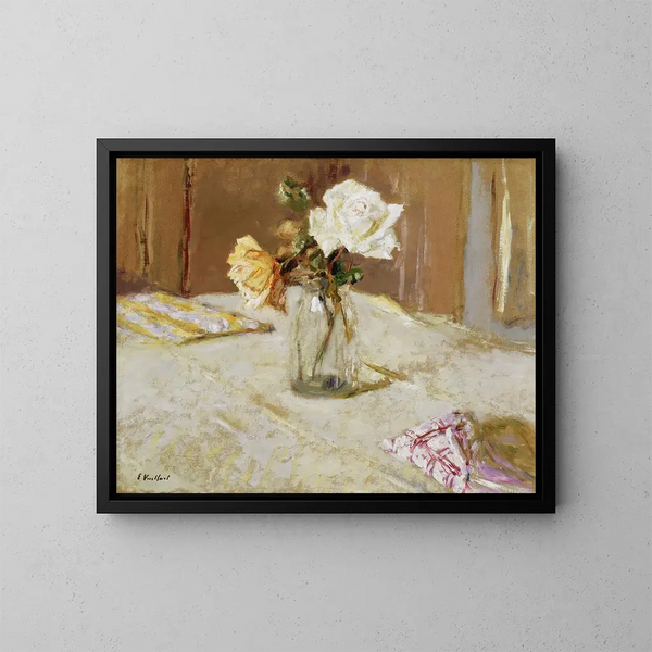 Róże w szklanym wazonie - Édouard Vuillard — oprawiony obraz na ścianie