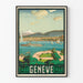 Plakat vintage Genewa CFF z pejzażem nad jeziorem i górami
