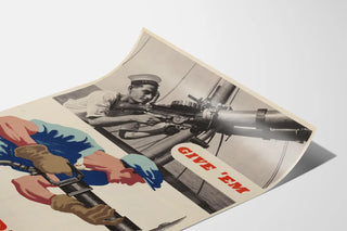 Plakat vintage militarystyczny „Give 'Em Both Barrels” – dekoracja ścienna retro
