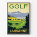 Vintage plakat golfowy Lausanne Szwajcaria, retro dekoracja ścienna