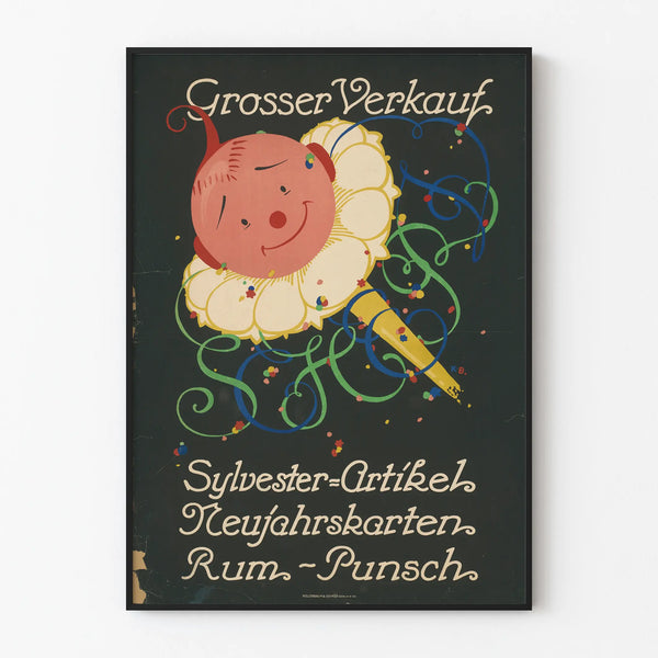 Plakat vintage na wyprzedaż artykułów na Nowy Rok i kart okolicznościowych