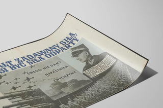Polski plakat propagandowy o sile i oporze — widok dzieła
