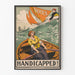 Plakat vintage „Niepełnosprawny!” – Zaangażowana ilustracja na temat głosowania kobiet na żaglach