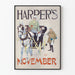 Plakat vintage Harper's listopad - Ilustracja konia i dorożki