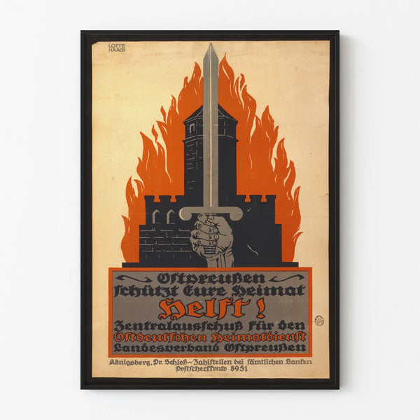Plakat vintage Ostpreussen chroni swoją ojczyznę - historyczna dekoracja ścienna