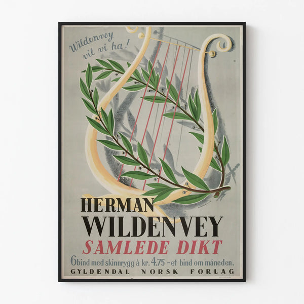 Plakat dekoracyjny na ścianę z lirą i laurowym wieńcem Herman Wildenvey