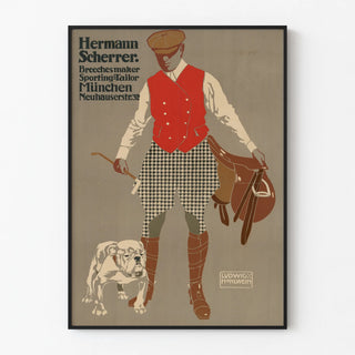 Plakat vintage Hermann Scherrer sportowy garnitur w Monachium