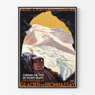 Pociąg Mont-Blanc - Lodowiec Bionnassay | Druk artystyczny plakatu starego — oprawiony obraz na ścianie