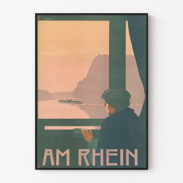 Plakat vintage dekoracja ścienna Am Rhein 1897