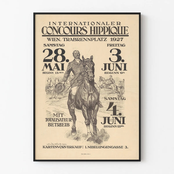 Plakat międzynarodowych zawodów jeździeckich 1927 - vintage'owa dekoracja ścienna z motywem jeździeckim